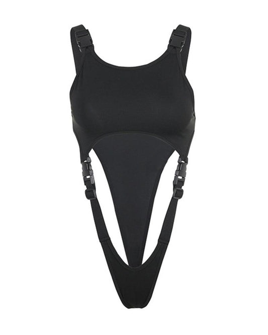 Black Cut Out Bodysuit - Premium Polyester and Spandex, Stylish and Versatile Fit, Available in Multiple Sizes