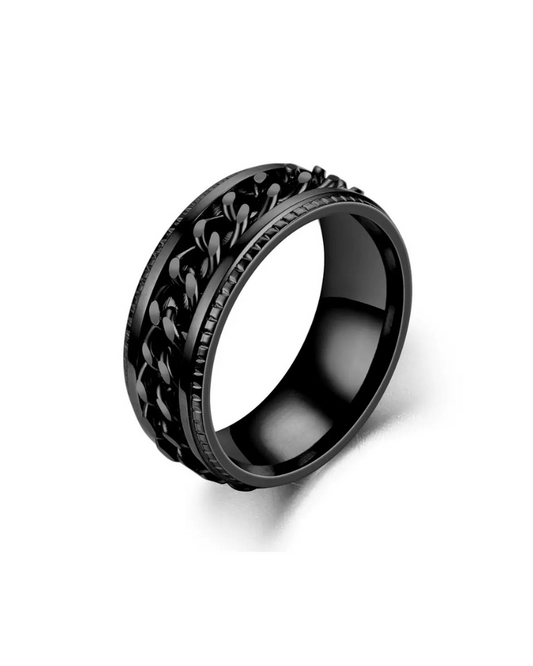 Black Stainless Steel Chain Ring for Techwear and Cyberpunk Styles – Durable 316L Material, Comfortable Fit, Various Sizes