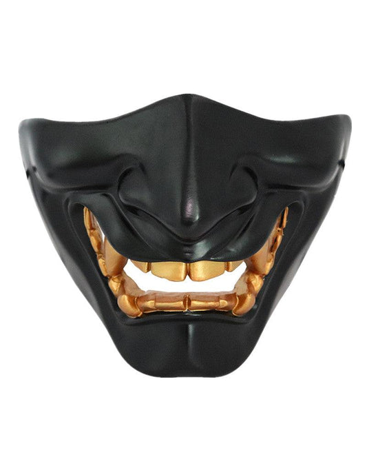 Cyberpunk Hannya Half Face Oni Mask for Cosplay – Intricate Japanese Demon Design, Comfortable Fit in Black, White, Red, Gray