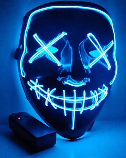 Cyberpunk LED Ghost Face Mask – Colorful Neon Rave Accessory with Comfortable Ear Loops, Battery Operated, Durable Plastic