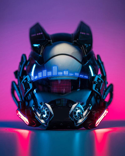 Cyberpunk LED Helmet Mask with Customizable Text and Image – Black Futuristic Accessory