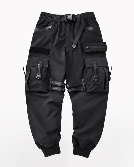 Functional Black Cargo Pants with Ribbon Pockets – Techwear Style for Comfort and Durability
