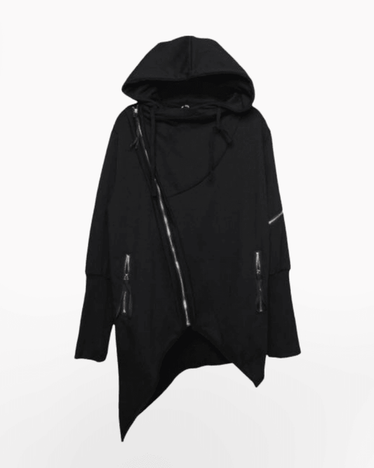 Japanese Techwear Hooded Jacket with Full Zip Closure – Black, Comfortable and Durable Urban Style Jacket with Hoodie