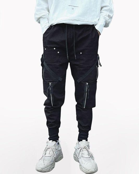 Slim Fit Black Cargo Jogger Pants for Men with Elastic Waistband and Multi-Pocket Design – Comfortable Track Pants