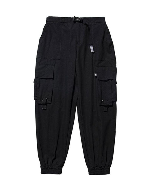 Techwear Cargo Pants for Men – Black Relaxed Fit with Adjustable Waist and Multi-Functional Pockets