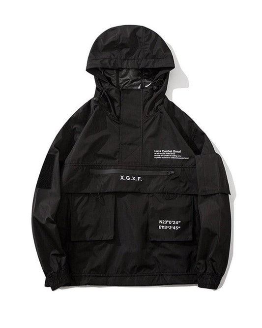 Techwear Hooded Jacket with Big Pockets – Black Urban Style Outerwear
