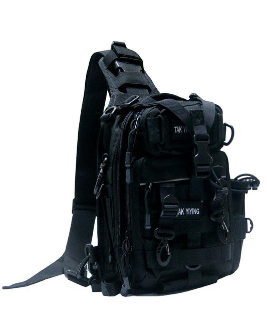 Techwear Sling Backpack for Outdoor Sports – Durable Black Polyester with Adjustable Straps