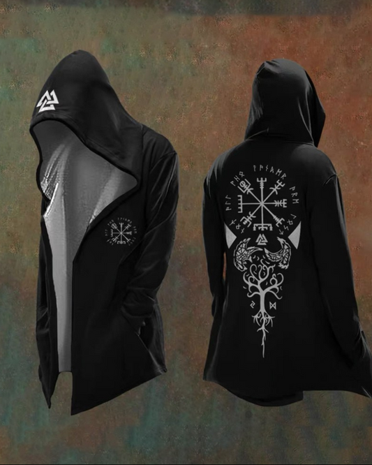 Vintage Totem Hooded Jacket for Cosplay – Black and White Polyester Outerwear